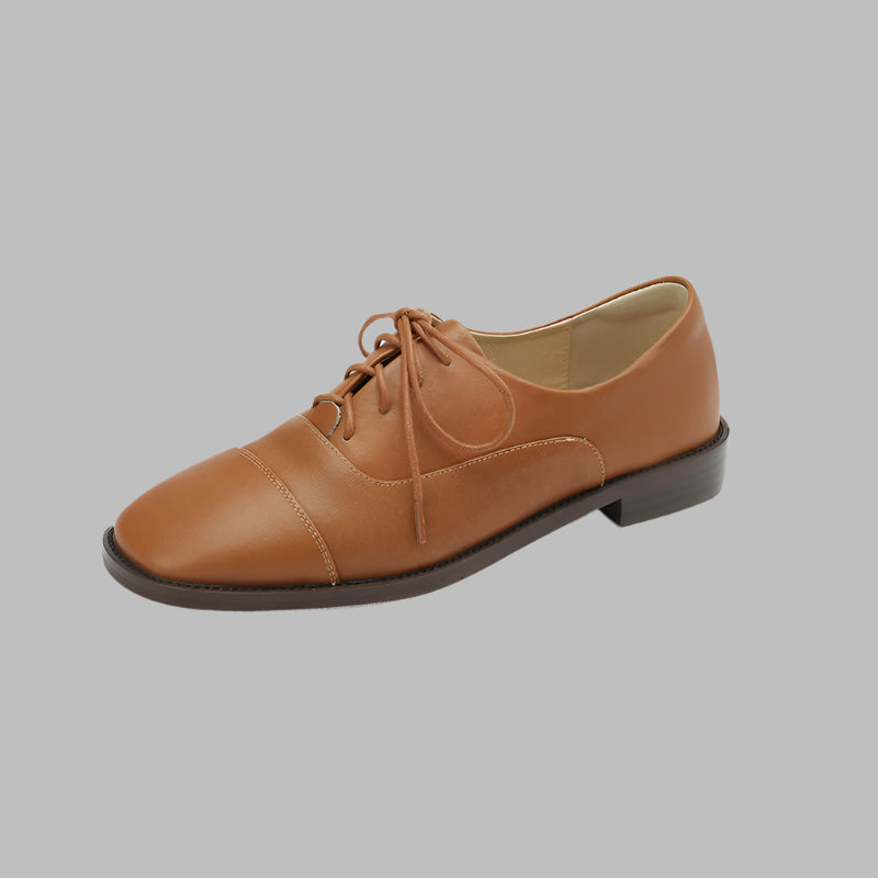 Full Leather Versatile Block Shoes Cow Leather Lace