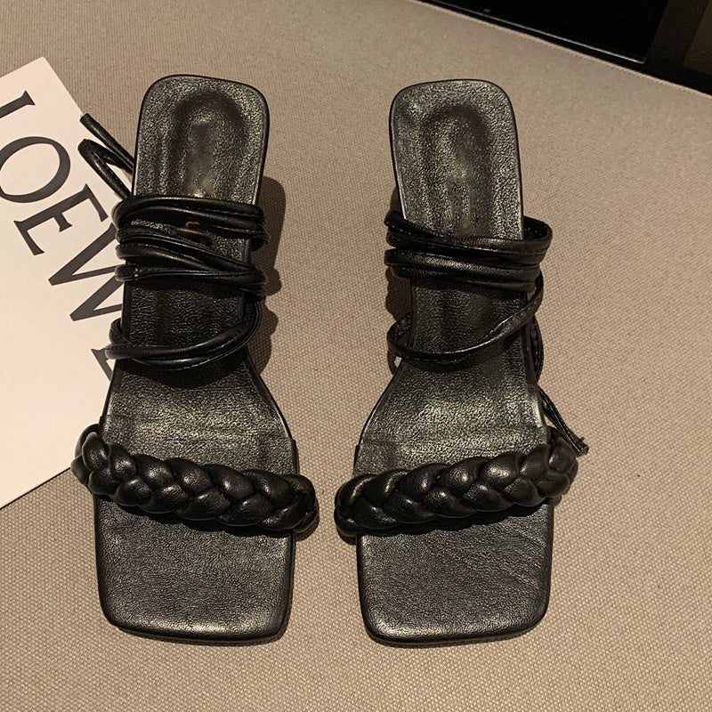 Candy Cross Strap Square  Woven Sandals