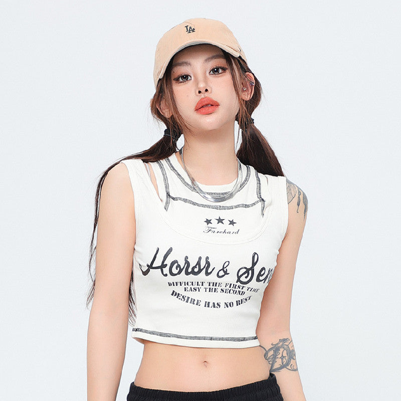 Women's Letter Halter Short Sleeveless T-shirt