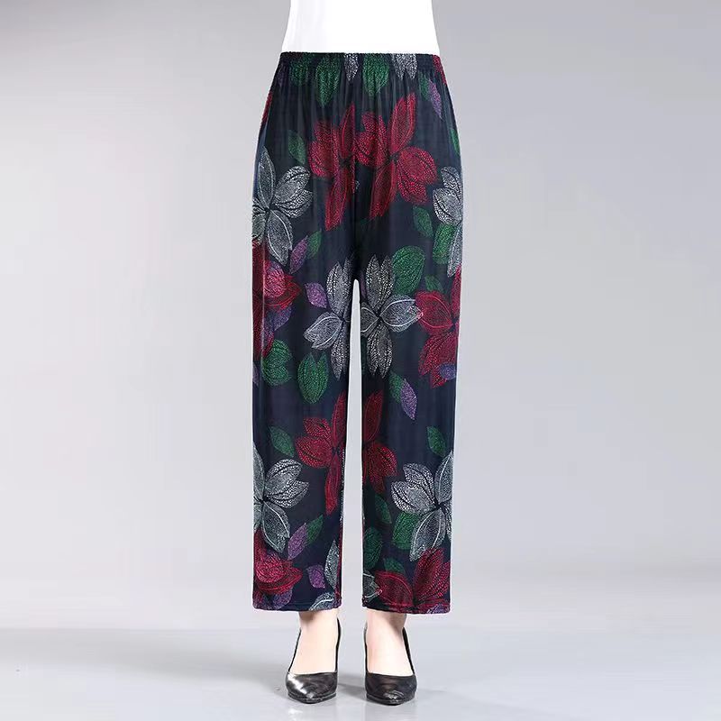 Ice Silk Wide-leg Pants Middle-aged And Elderly Loose Flower Pants