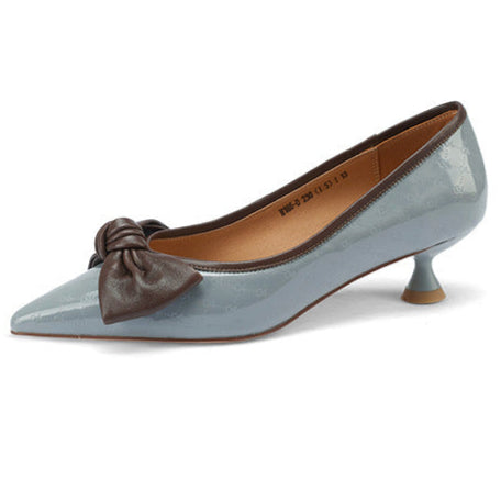 Women's Bow Leather Mid Heel Shoes Spring Autumn
