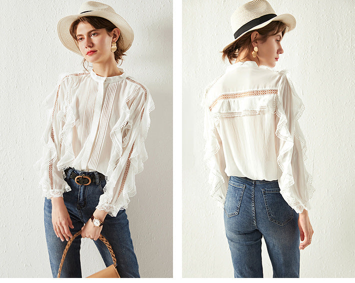 Women's French Style Fungus Slimming Loose All-match Lace Shirt