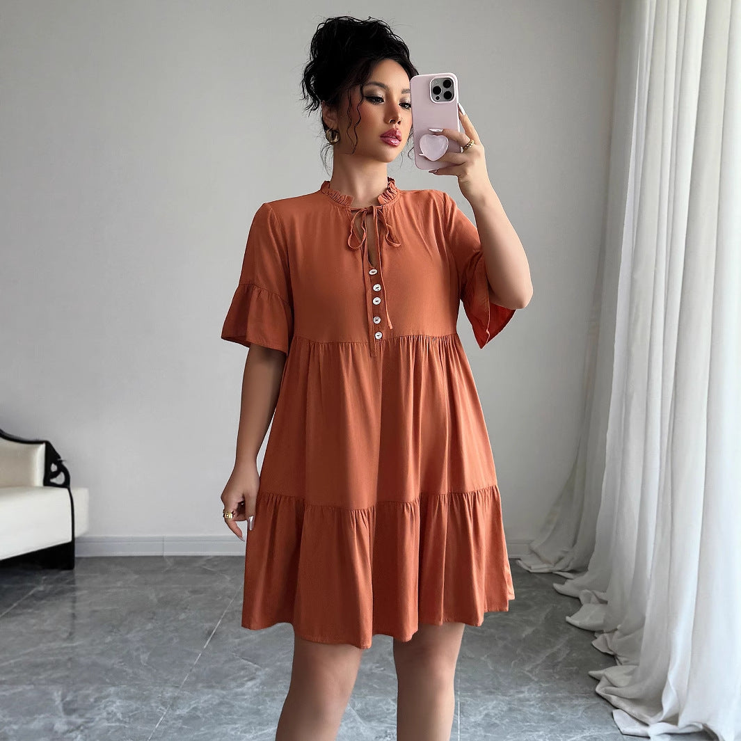 High-grade Simple Style Lace-up Solid Color Dress Women