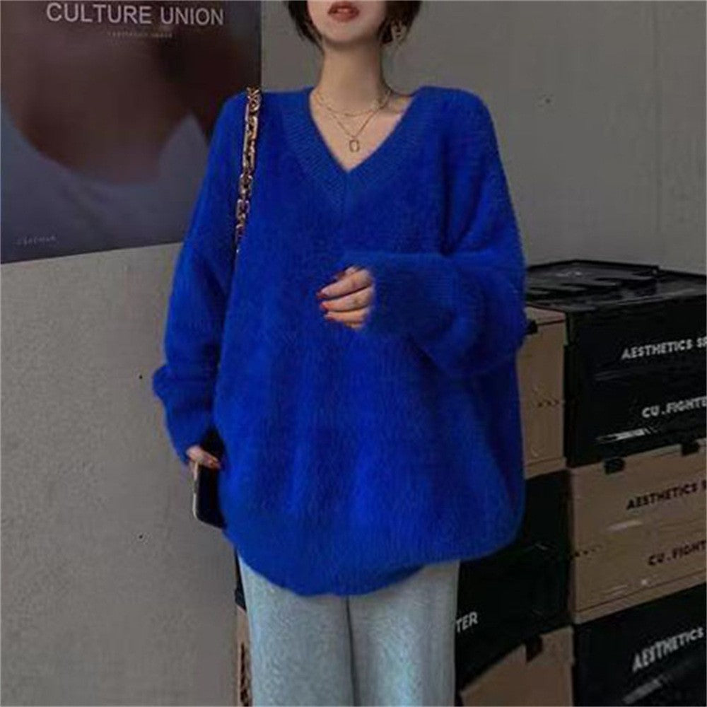 New Gentle Soft Glutinous Sweater Women's V-neck Imitated Mink
