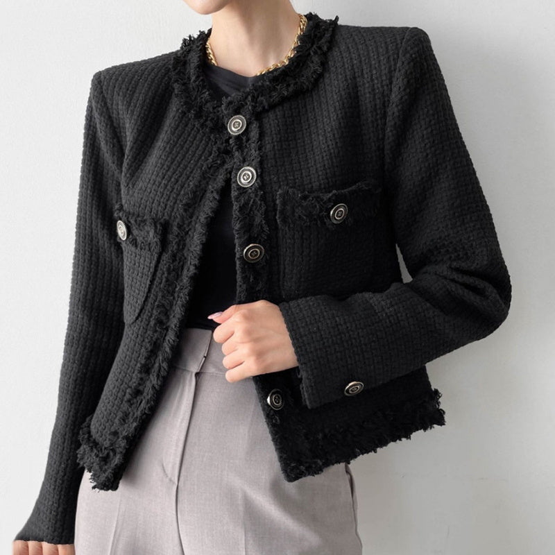Single-breasted Loose-pocket Short Tweed Jacket