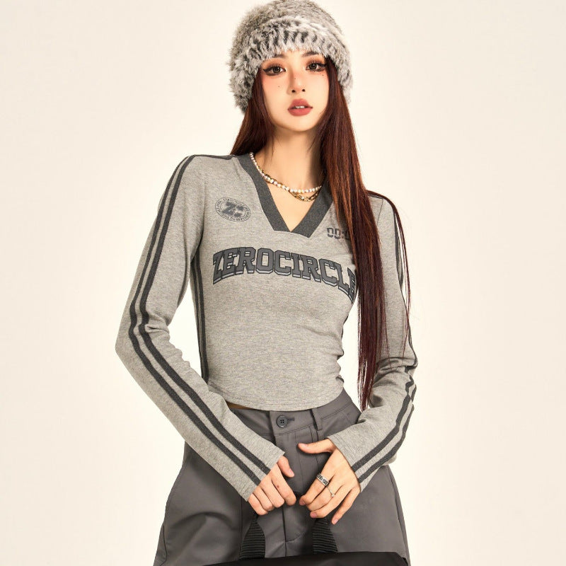 American Vintage Stripe Versatile Casual Hot Girl Long Sleeve