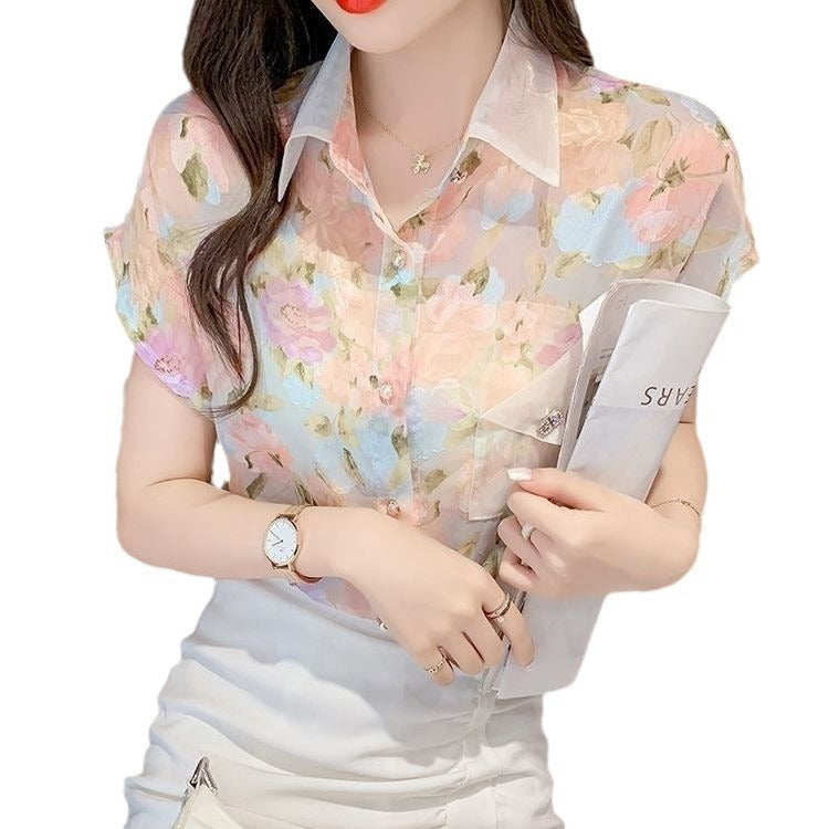 Floral Chiffon Short Sleeve Top