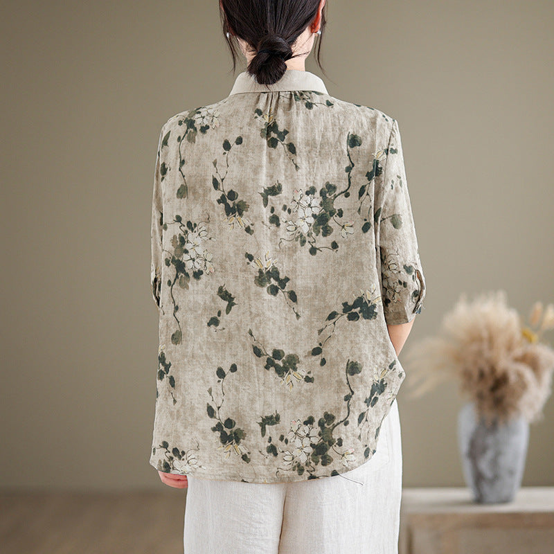 Women's Short-sleeved Shirt Cotton And Linen Style Top