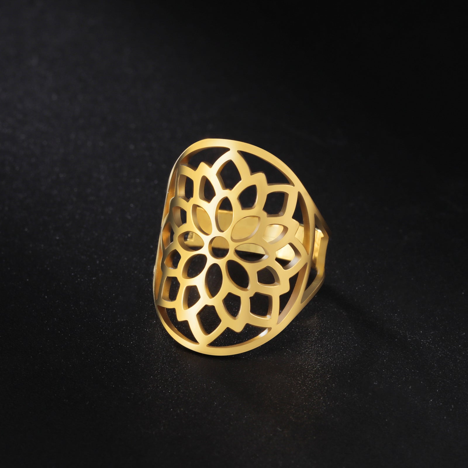 Stainless Steel Hollow Chrysanthemum Adjustable Ring