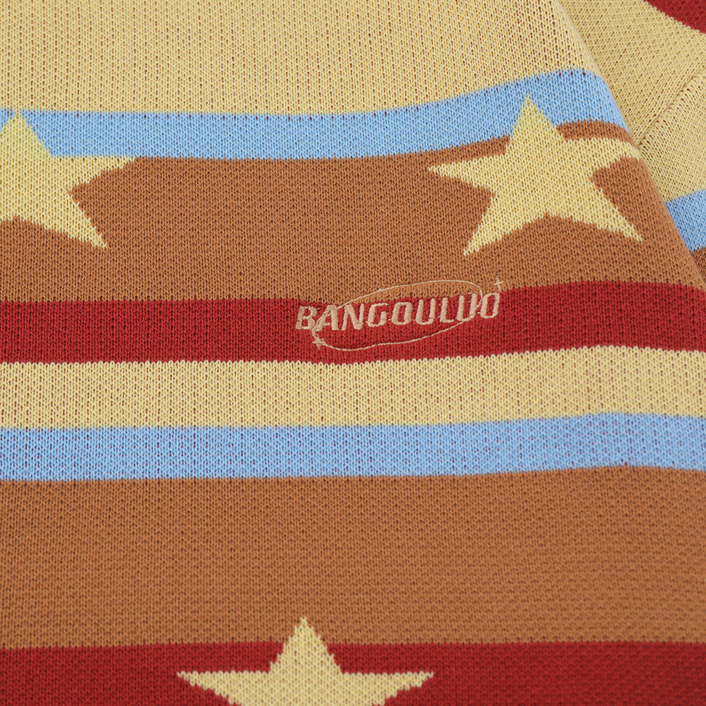 Contrast Color Striped Full Printed Five-pointed Star Round Neck Sweater For Women