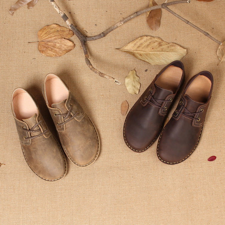 Lace-up Retro Autumn Style Hand-stitched First Layer Cowhide Women's Shoes