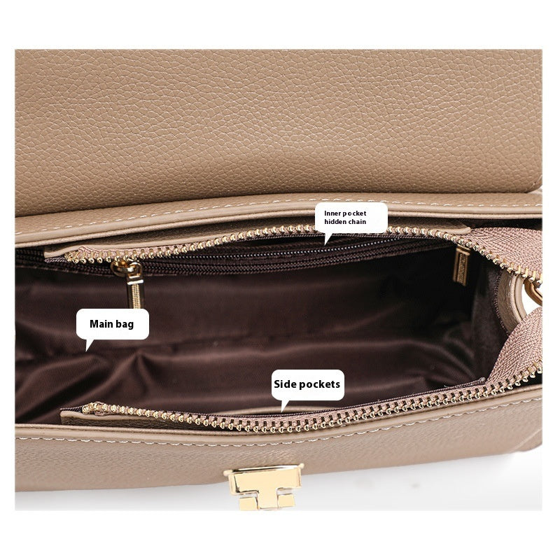 Fashion Litchi Pattern Lock Vintage Handbag