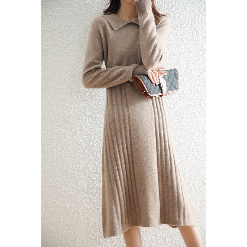 Wool Knitted Dress Fashion Strip Versatile Dress