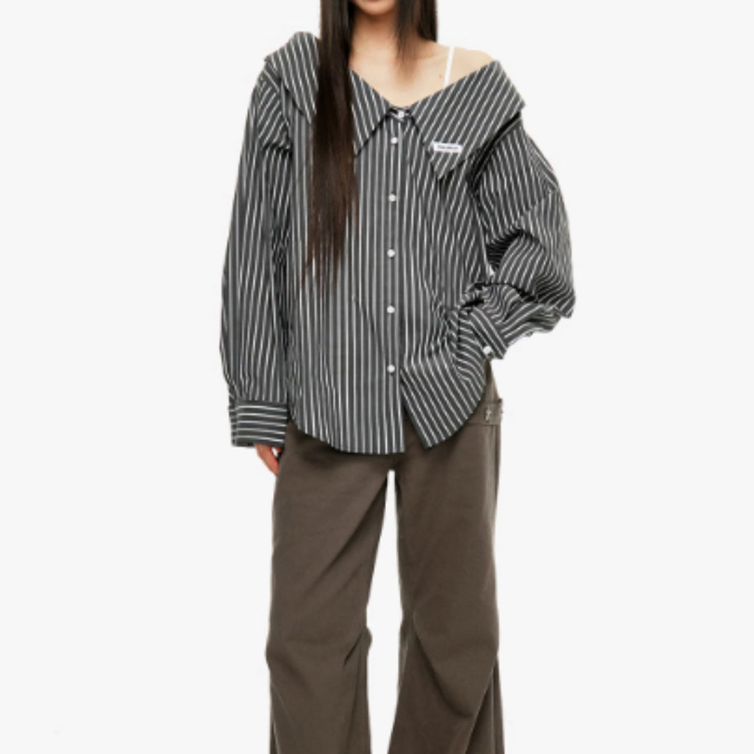Detachable Splicing Vertical Striped Shirt For Women