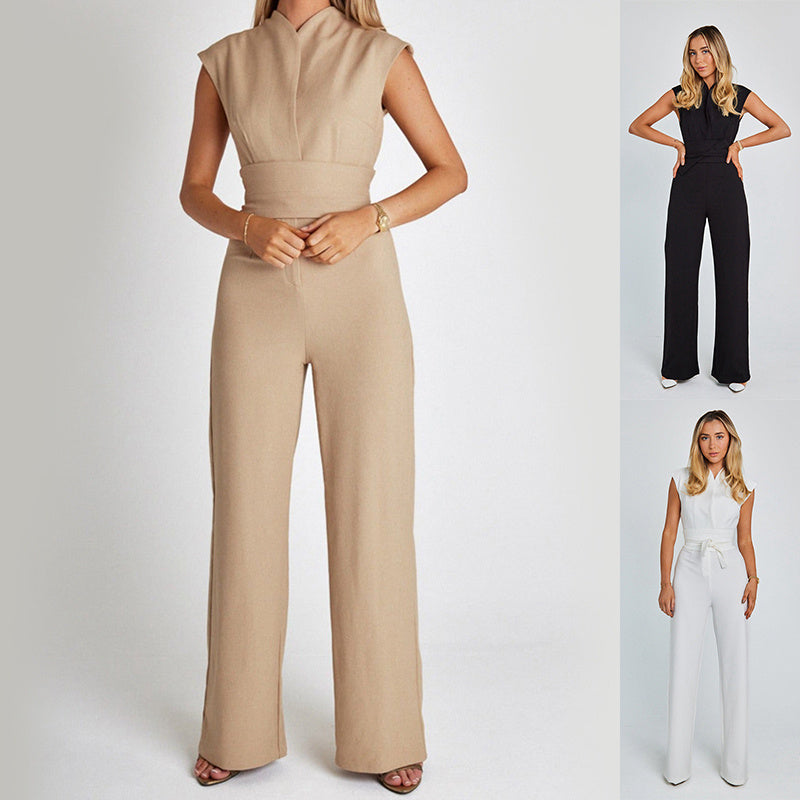 Fashion Elegant Long Jumpsuit Summer V-neck Casual Wide Leg Long Overalls Clothing For Women