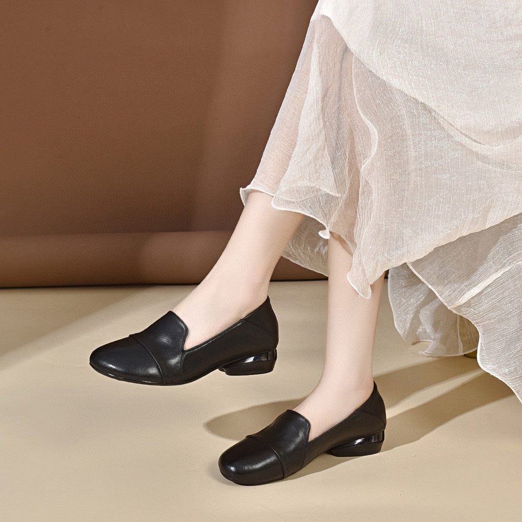 Simple Temperament Low Heel Round Toe Flats