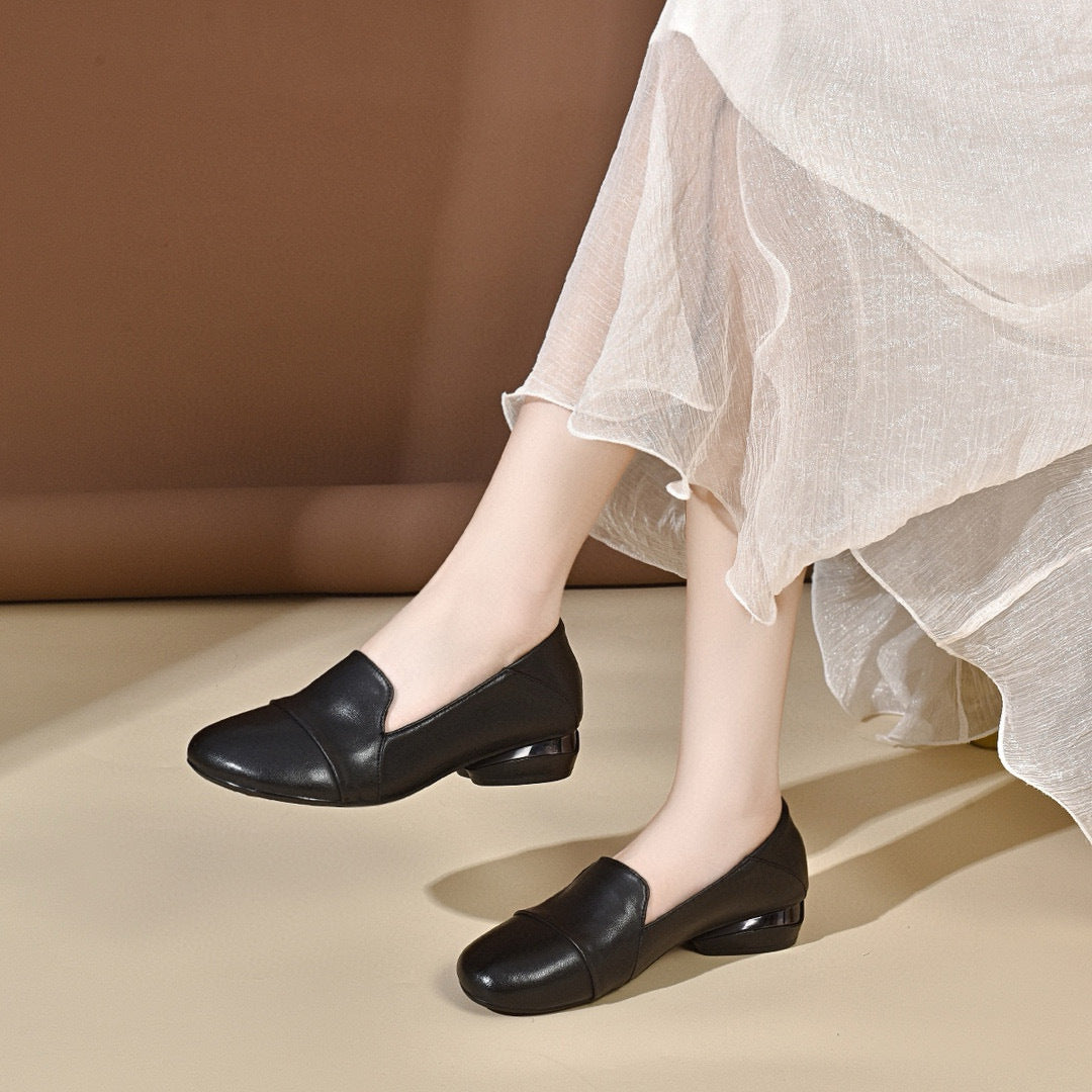 Simple Temperament Low Heel Round Toe Flats