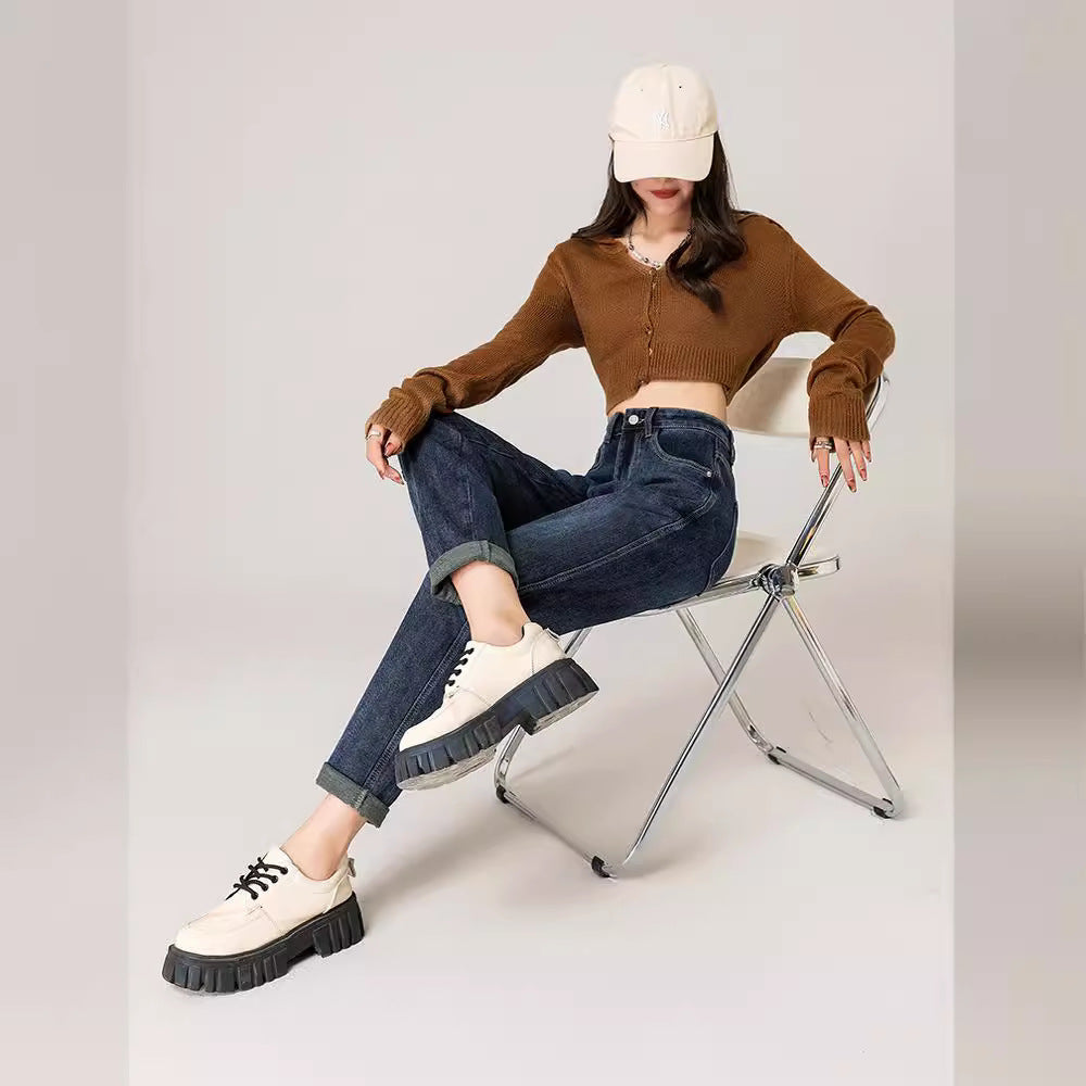 Elastic High Waist Harem Jeans Women's Loose Slimming Korean Style