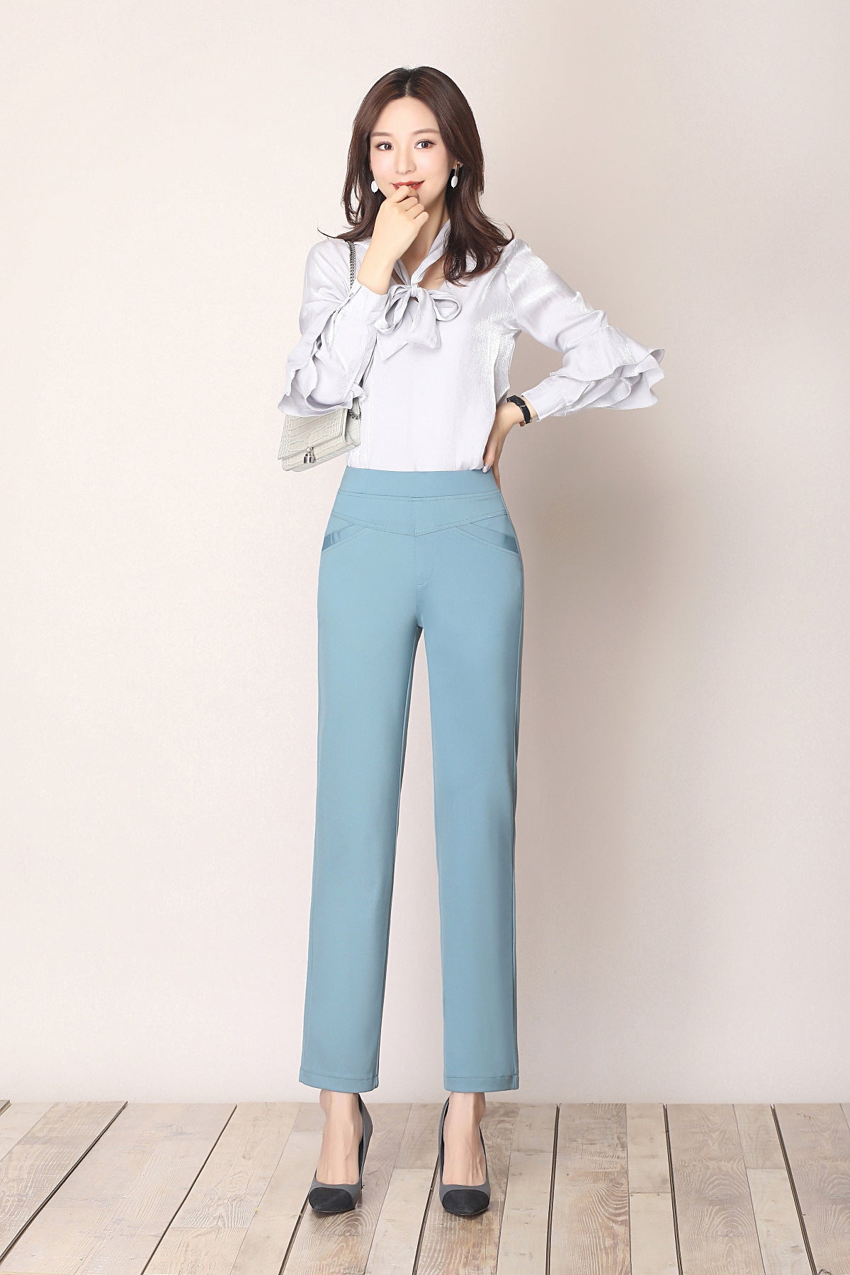 High Waist Knit Four-sided Stretch Straight