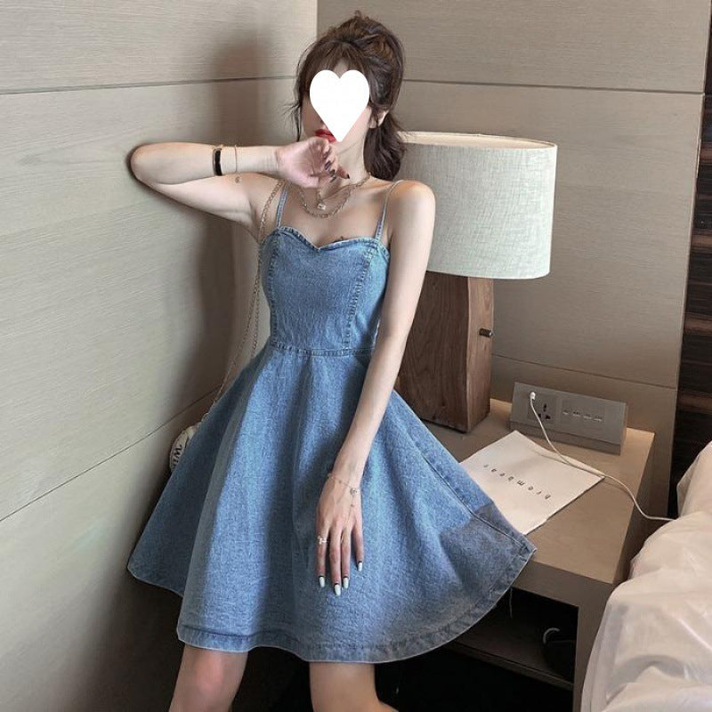 Women's Fashion Waist-skimming Denim Sling Dress