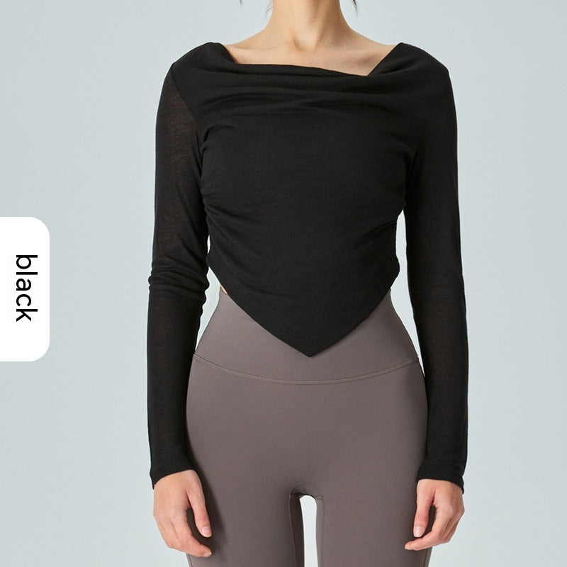 New Lightweight Breathable Yoga Blouse Asymmetric V-shaped Waist Pleating Swing Collar Sports Jacket