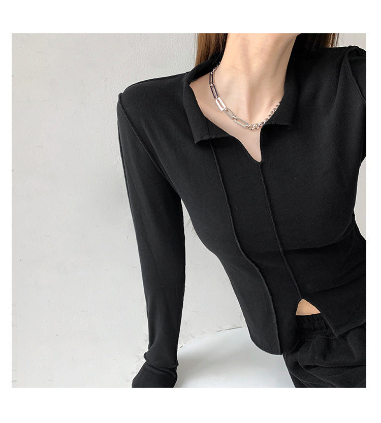 Women's Fashion Simple Solid Color Long Sleeve Bottoming Top
