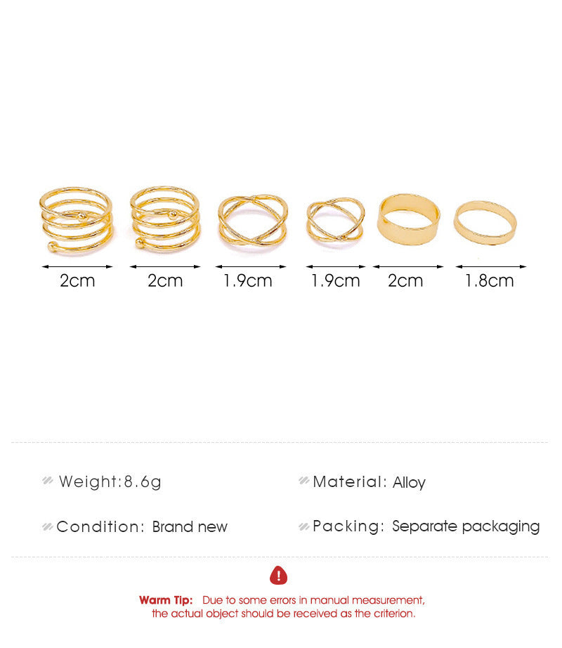 Geometric Cross Ring Retro Personality Six-piece Metal Set