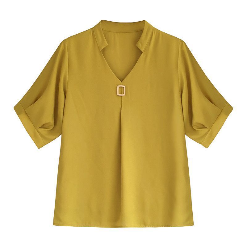 Chiffon Shirt Women's Summer Clothing Fat Sister Plus-sized Plus Size Women's Collar Bottoming Shirt Sneaky Design Short Sleeve Top