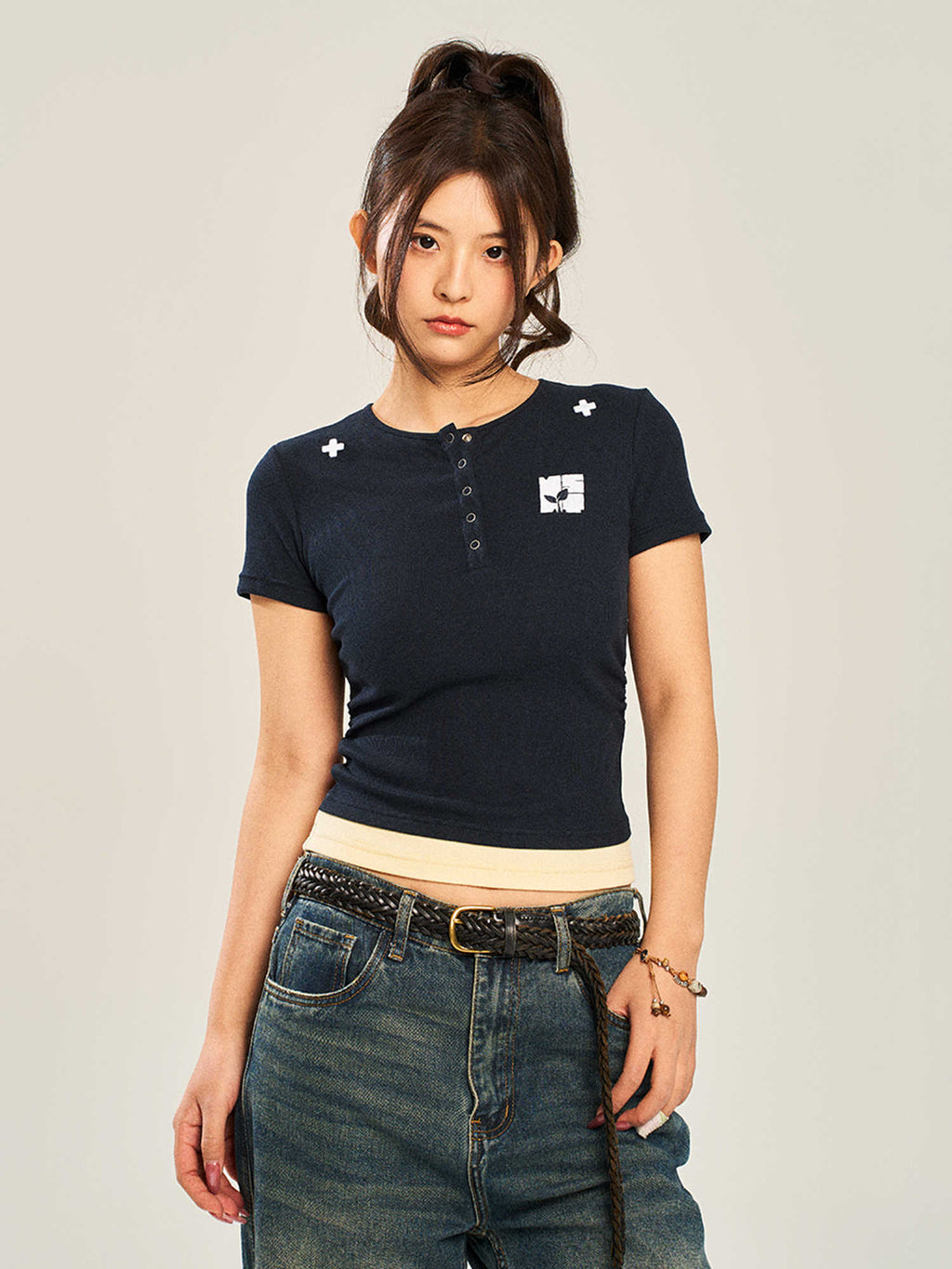 Contrast Color Slim Fit Stretch Short Sleeve T-shirt Bottoming Shirt