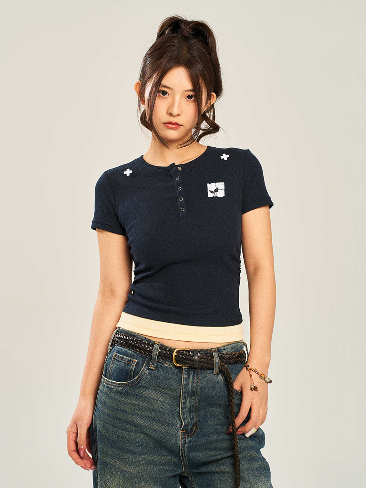Contrast Color Slim Fit Stretch Short Sleeve T-shirt Bottoming Shirt
