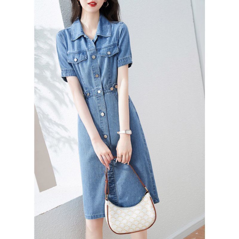 Women's Thin Temperament Single Breasted Retro Denim Dress