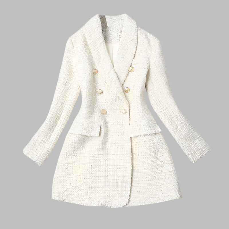 Double-breasted Tweed Suit Collar Jacket Slim Fashion Autumn And Winter Korean Style Top Trend