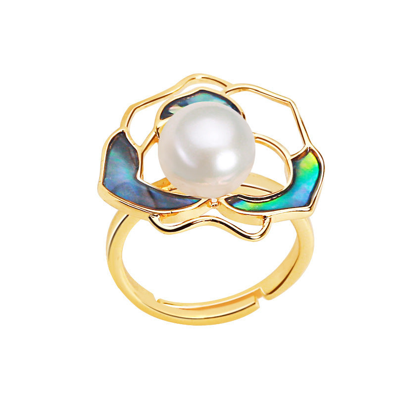Pearl Camellia Ring Women's Light Luxury Design