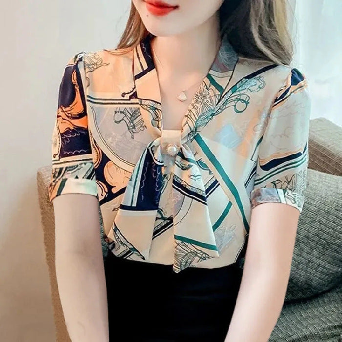Three-quarter Sleeve Printed Chiffon Shirt Design Sense