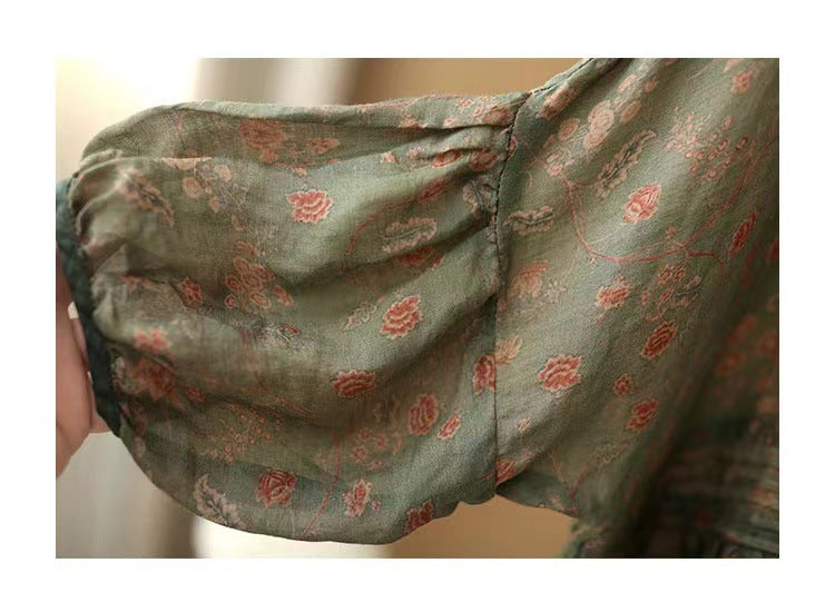 Summer Artistic Vintage Floral Cotton And Linen Shirt