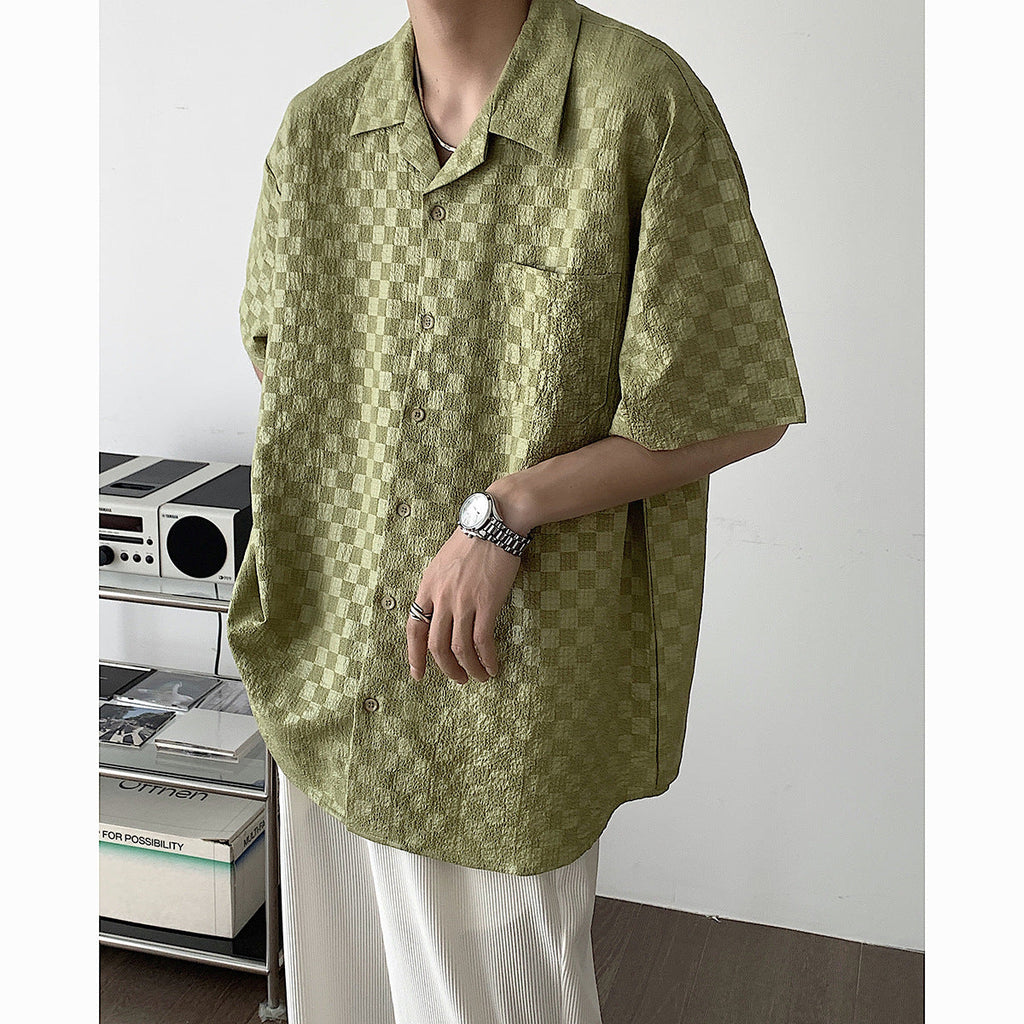 Men's Summer Checkerboard Short Sleeve Shirt Breathable And Light