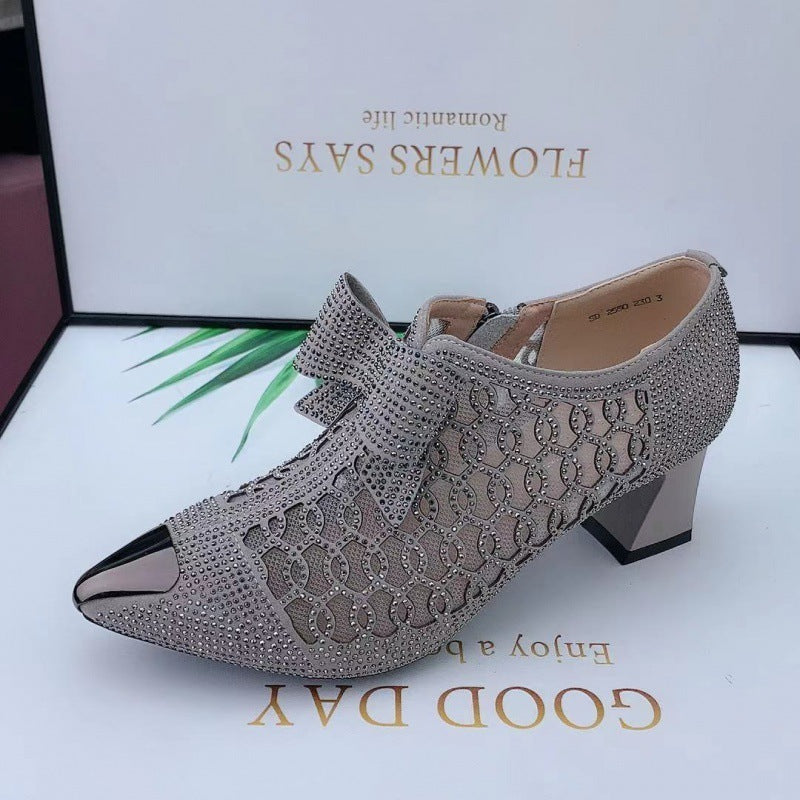 Women's All-match Chunky Medium High Heel Hollow Mesh Shoes