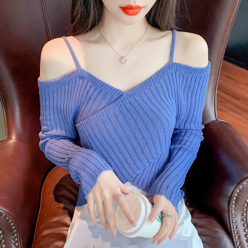 Chic Design Niche Sexy Off-the-shoulder Long-sleeve Top Women