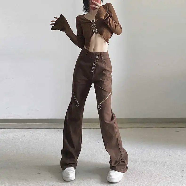 Women's Fashionable All-match Retro High Waist Zipper Jeans