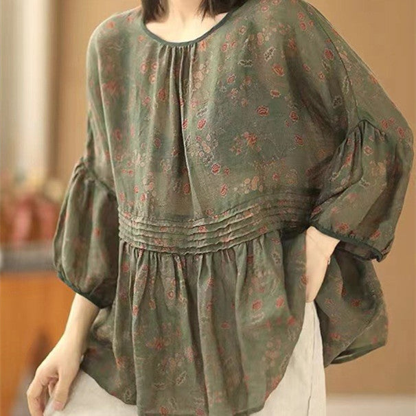 Summer Artistic Vintage Floral Cotton And Linen Shirt