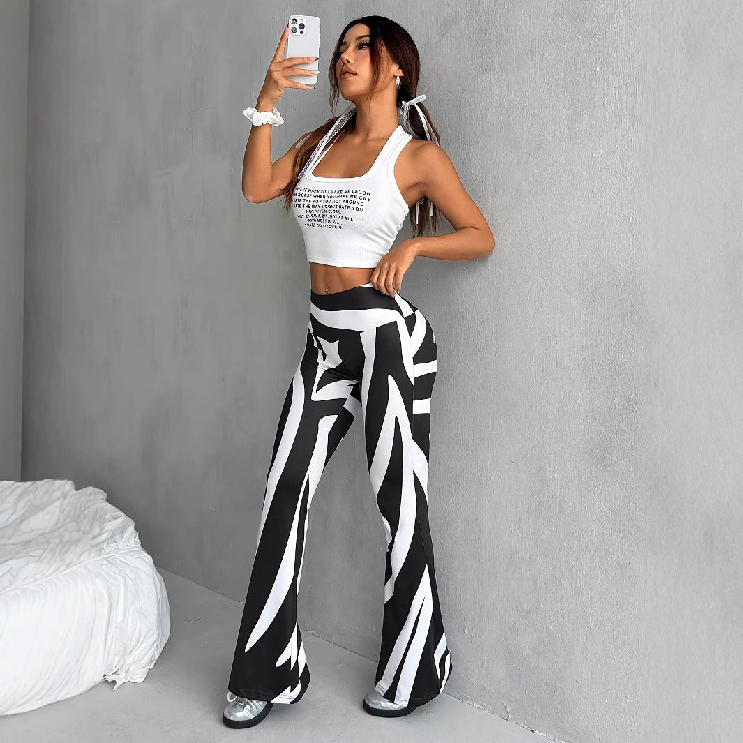 Bell-bottom Pants Fashion Printed High Waist Sheath Casual Pants