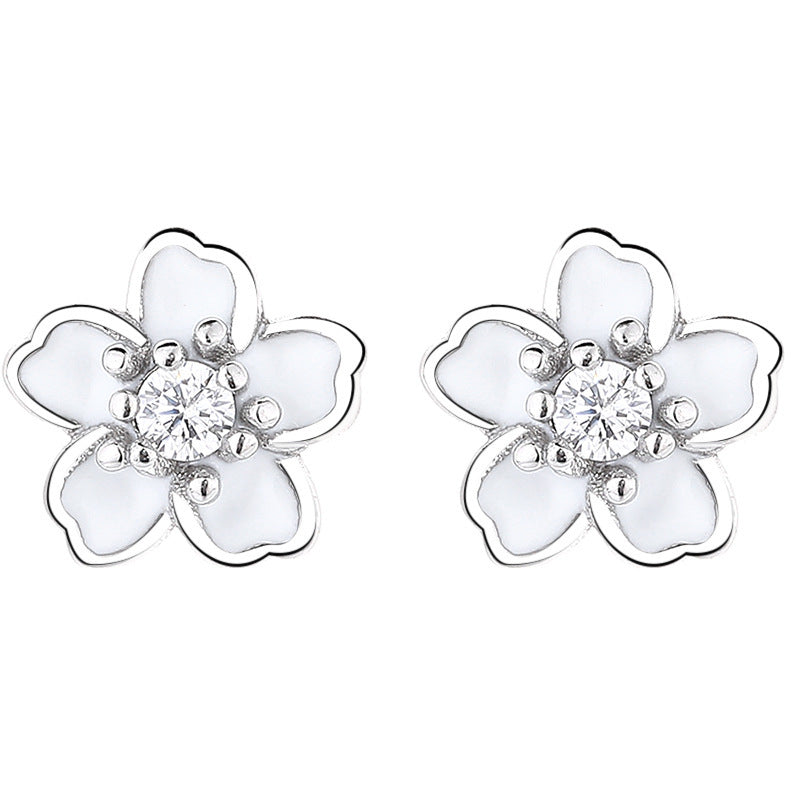 925 Sterling Silver Epoxy Flowers Five Petal Flower Ear Bone Stud
