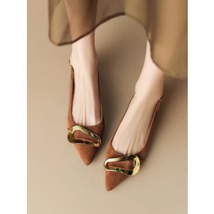 French Retro Metal Buckle Women's Flat-heeled Shoes