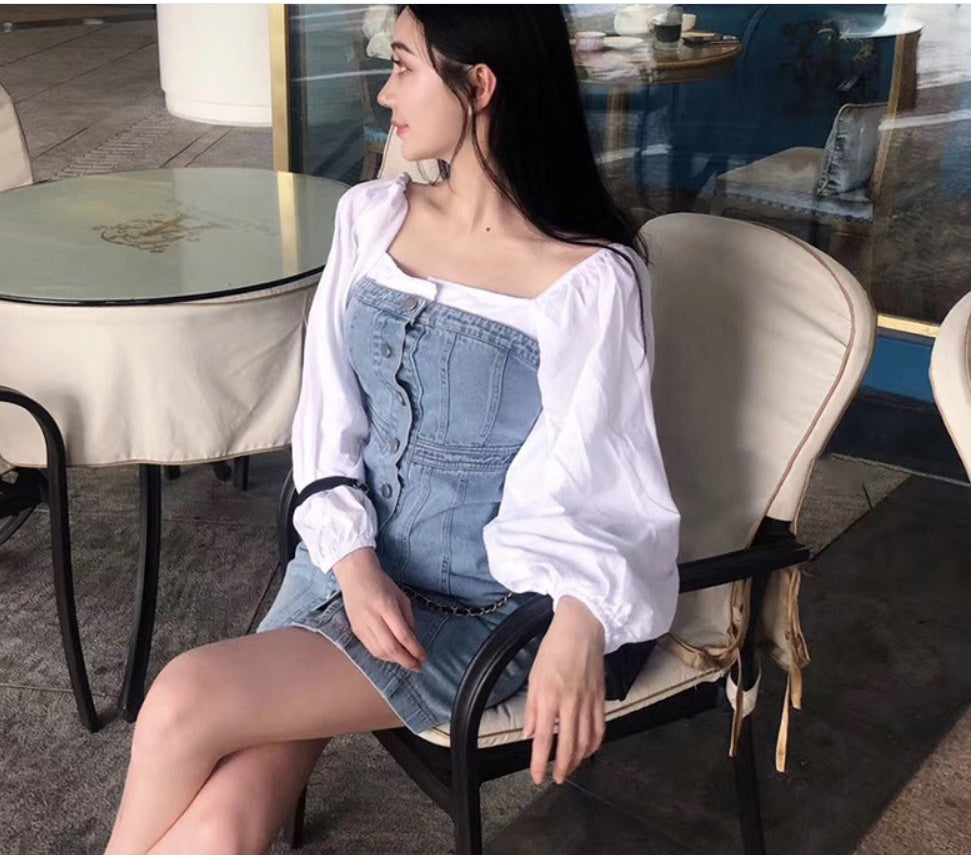 Fake two-piece stitching denim dress