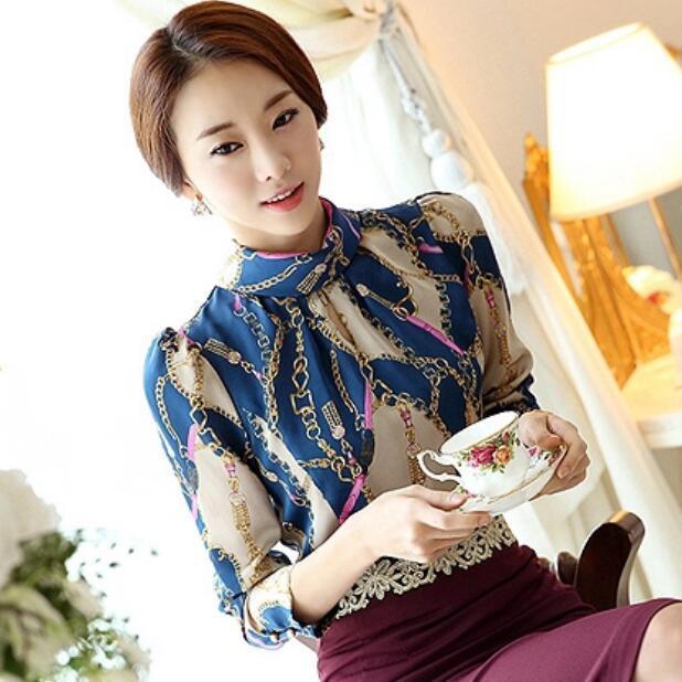 Women's printed long-sleeved printed chiffon shirt