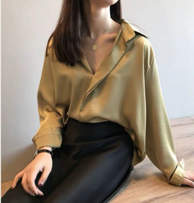 Cotton Satin V-neck Chiffon Shirt