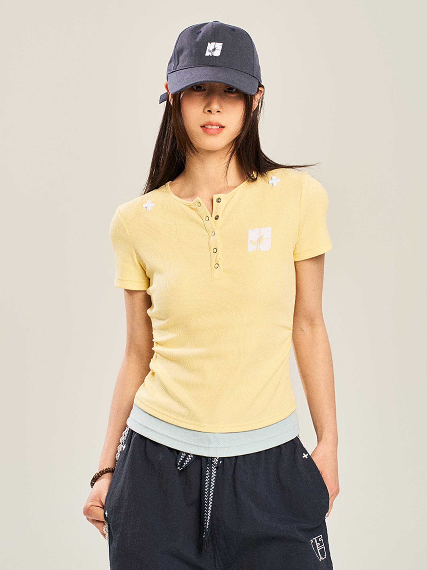 Contrast Color Slim Fit Stretch Short Sleeve T-shirt Bottoming Shirt