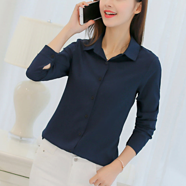 Slim-fit wild large size base shirt long-sleeved casual chiffon shirt