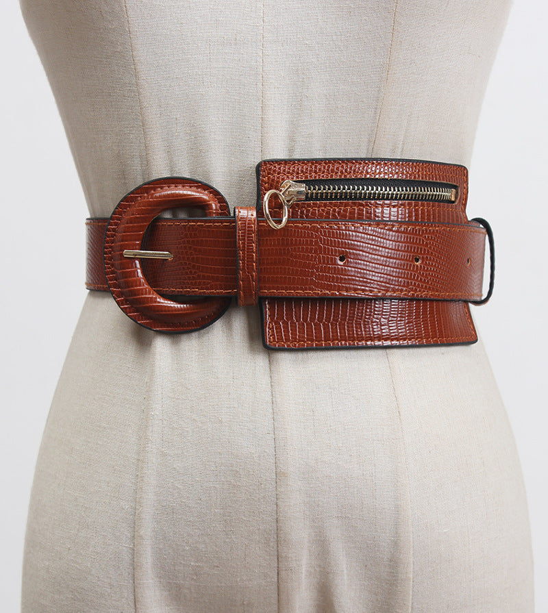 Fashion Stitching Zipper Small Leather Waist Seal