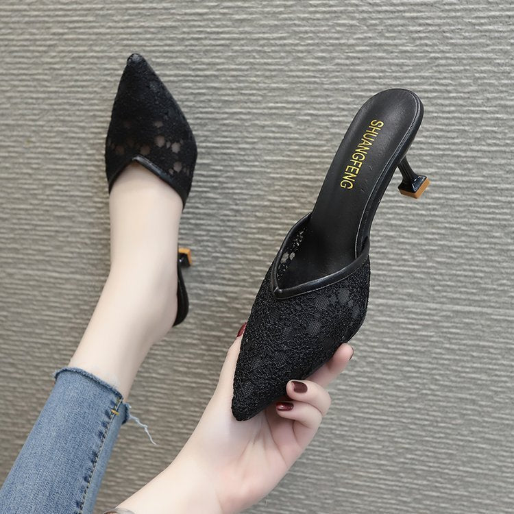 Pointed Stiletto Sandals And Slippers With Lace